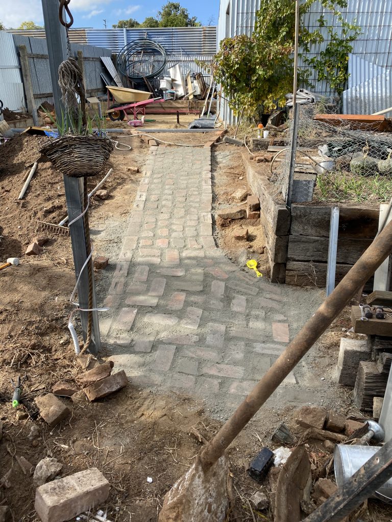 Brick path being constructed