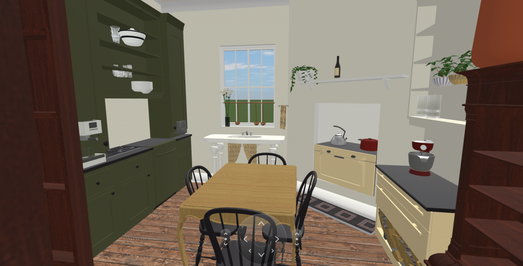 3d render of kitchen - from entry