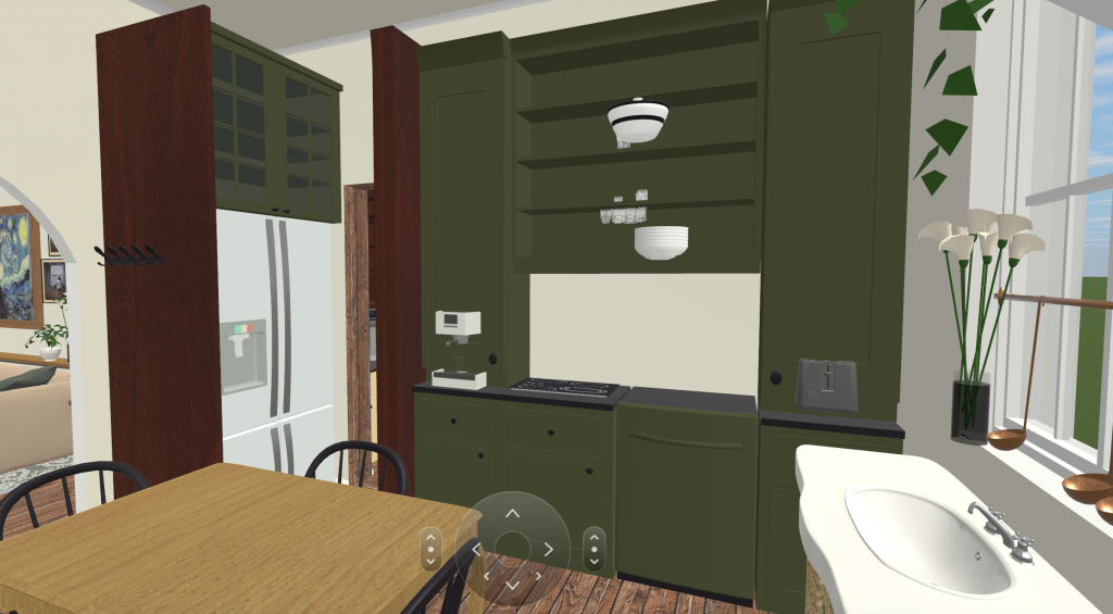 3d render of cottage kitchen design - inc fridge