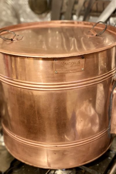 copper pot with tarnish removed